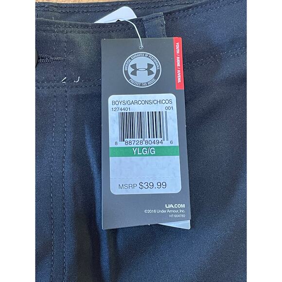NWT‎ Boys Under Armour Black Dress Logo Chino Golf Short Size Youth Large - Picture 3 of 7